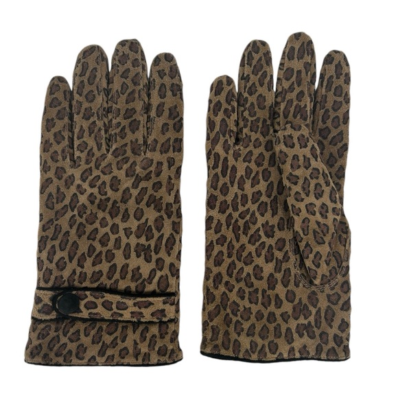 Talbots Accessories - Talbots Leopard Print Fleece Lined Leather Gloves Size Large